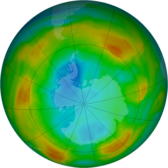 Antarctic ozone map for 15 August 1980